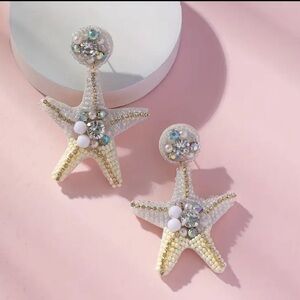 NEW - White Beaded Starfish Dangle earrings